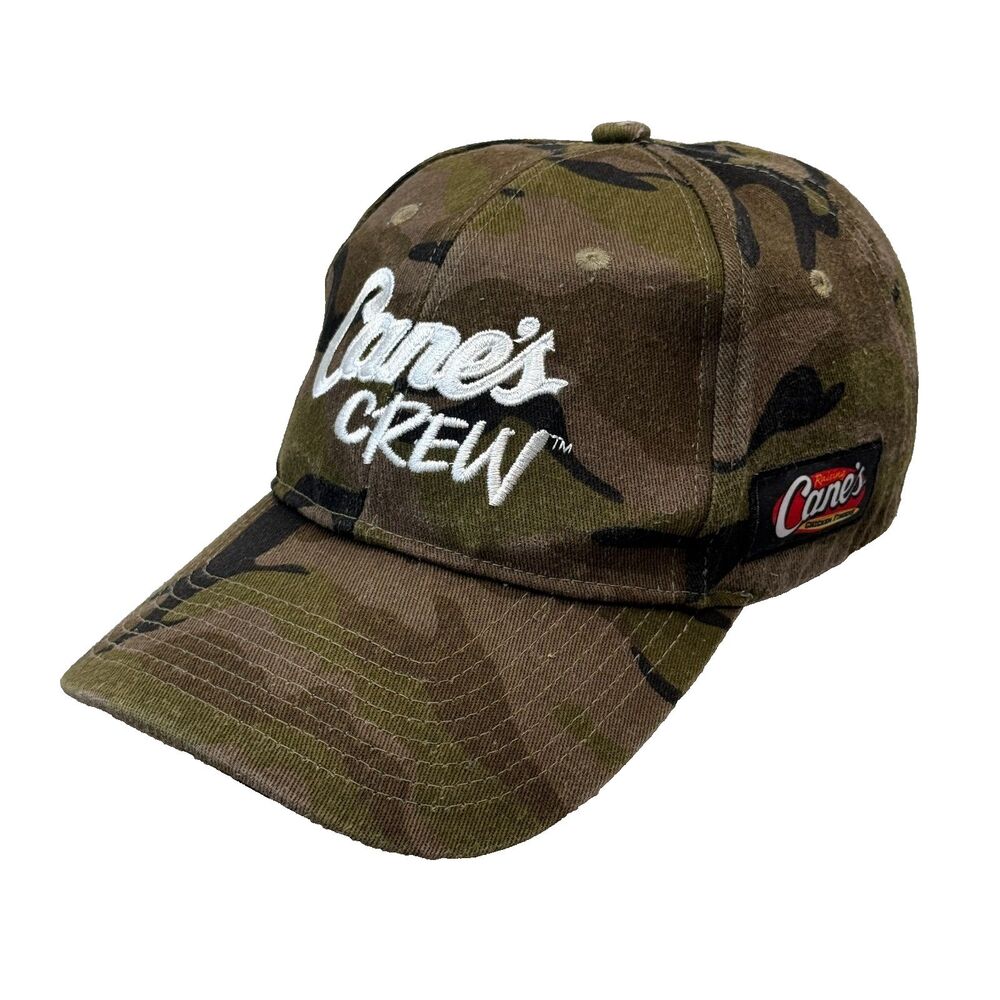 Cane's Crew - Raising Canes Chicken Fingers Hat Cap Camo 100% Cotton One-Size